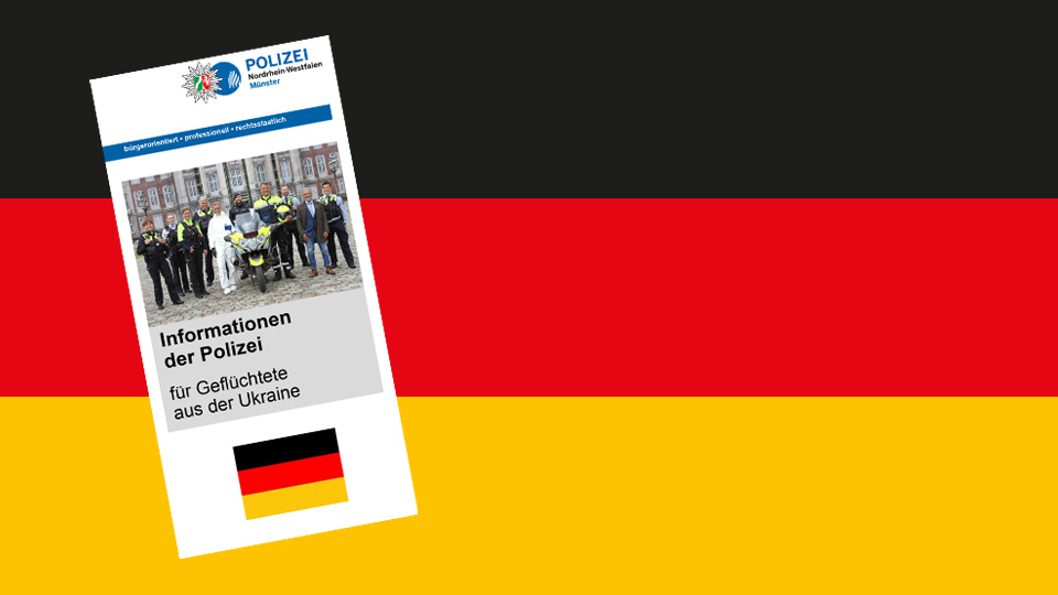 Symbolbild Flagge Deutschland mit Flyer für Geflüchtete