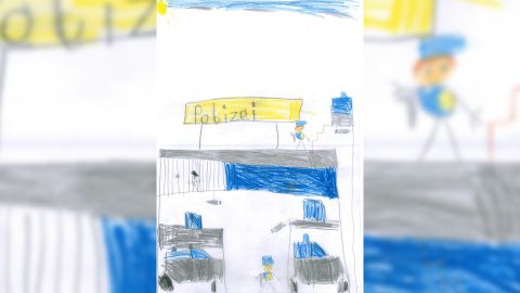 gemaltes Kinderbild, Polizeiwache