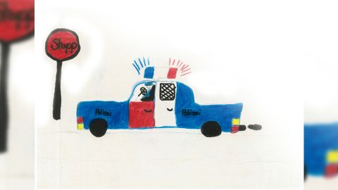 gemaltes Kinderbild, Polizeiauto mit Sonderrrechten 