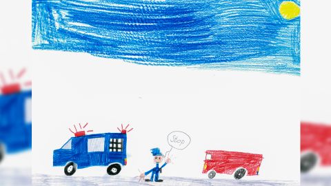 gemaltes Kinderbild, Fahrzeugkontrolle
